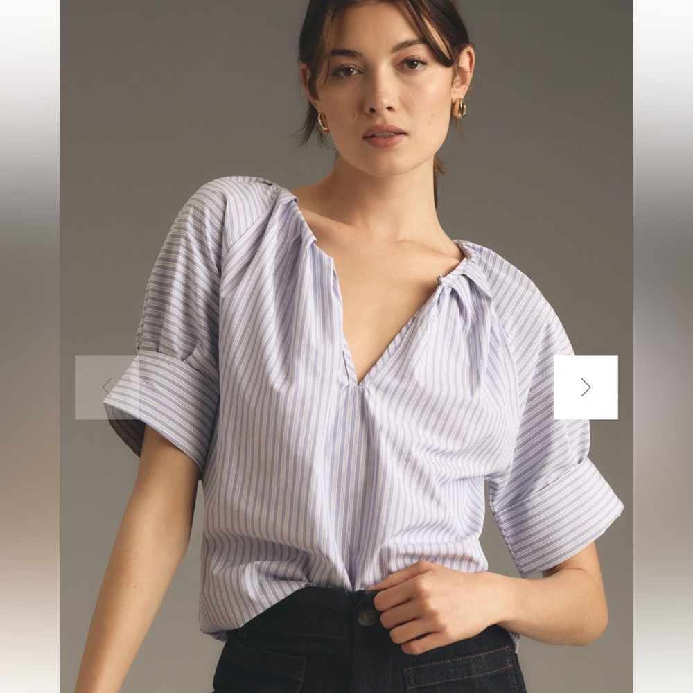 Bishop + Young Claire Poplin Blue Motif Top NEW